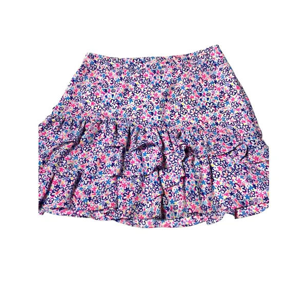 Lilly Pulitzer Womens 8 Floral Ruffle Mini Skirt Pink Blue Tiered Lined - Image 6