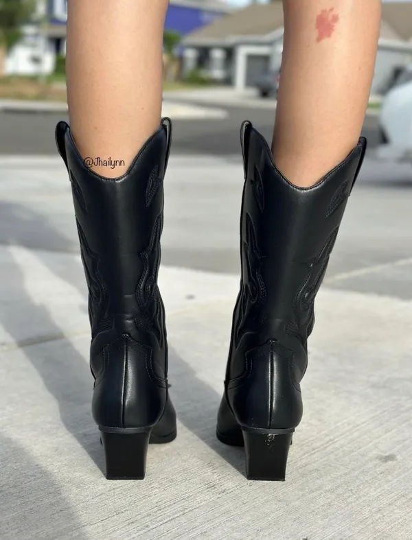 Soda Black Stitched Cowboy Boots - Image 4