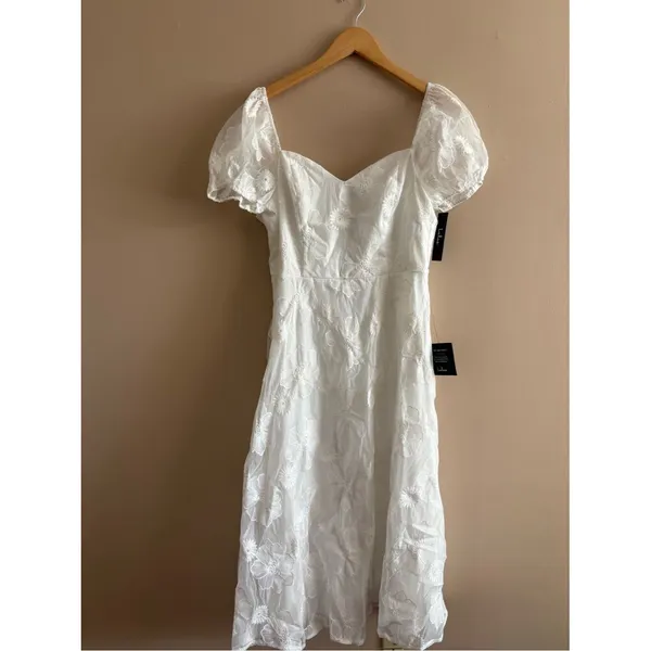Lulus Sweetest Behavior White Embroidered Puff Sleeve Midi Dress Size Medium - Image 6