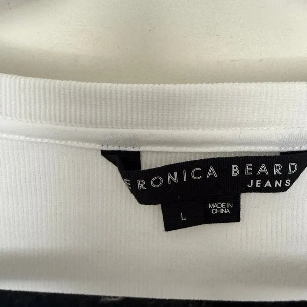 Veronica Beard Women’s Large White Ribbed Ruffle Longsleeve Top Blouse - Image 2