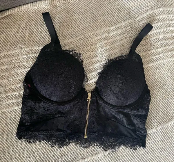 La Senza black delicate lace push up corset top bra with zipper / Size S - Image 4