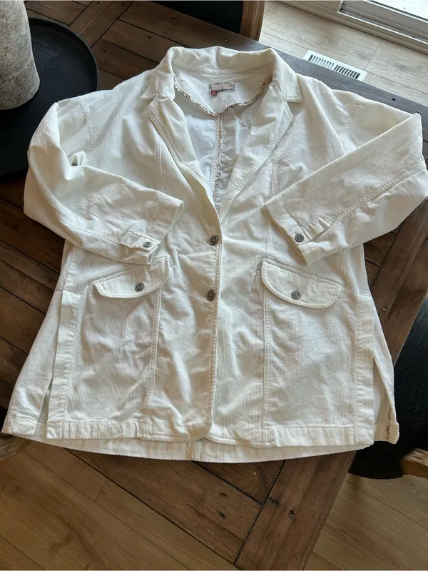 Anthropologie Pilcro Washed Corduroy White Oversized Blazer Coat XS - Image 7
