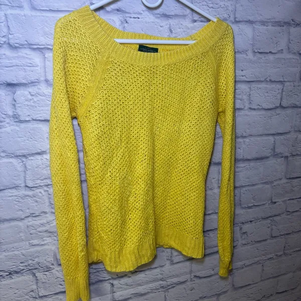 Lauren Ralph Lauren Open Knit Highlighter Yellow Sweater Medium Linen Blend - Image 7