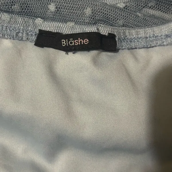 Blāshe Mini Dress blue Puffy Sleeve Ruched Polka Dots XS - Image 6