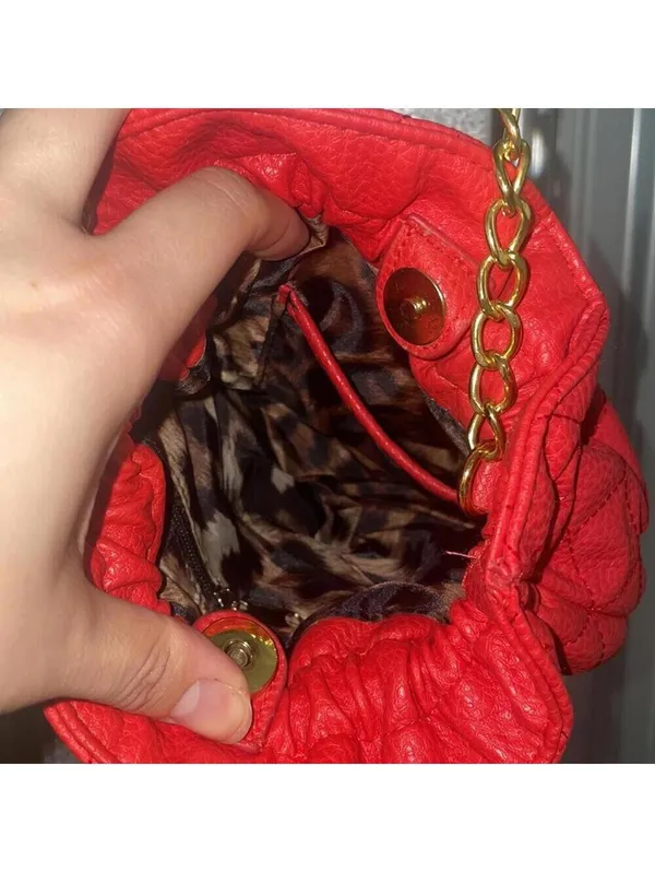 Jessica Simpson Tomato Red Quilted Bucket Bag Purse Adjustable Strap Statement - Image 7