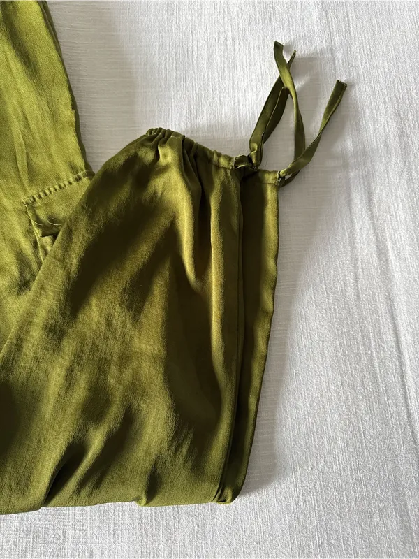 Open Edit Tie Detail Satin Cargo Pants Olive Green - small - Image 7