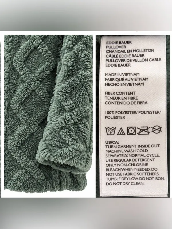 Eddie Bauer Women’s M Cozy Cable Fleece Pullover Cowl Neck Green - Image 5