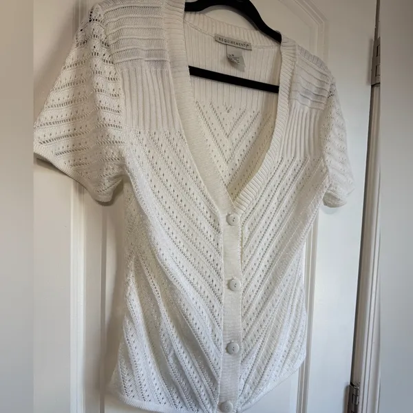 Requirements‎ vtg y2k Ivory Knit Button-Up Cardigan short sleeve womens small - Image 2