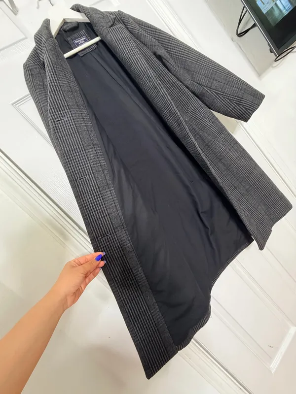 Abercrombie & Fitch Gray Plaid Long Coat Old Money Preppy Academia Tailored S - Image 5