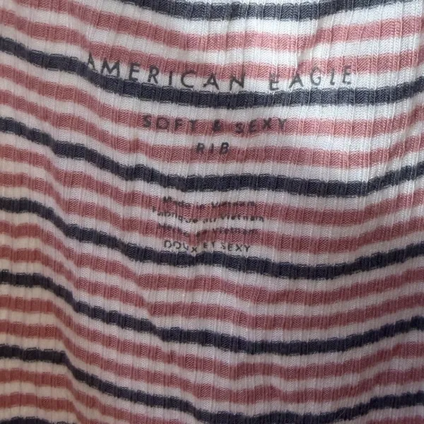 American Eagle Soft &‎ Sexy Striped Ribbed Lettuce Edge Tank Top Pink Navy White - Image 3