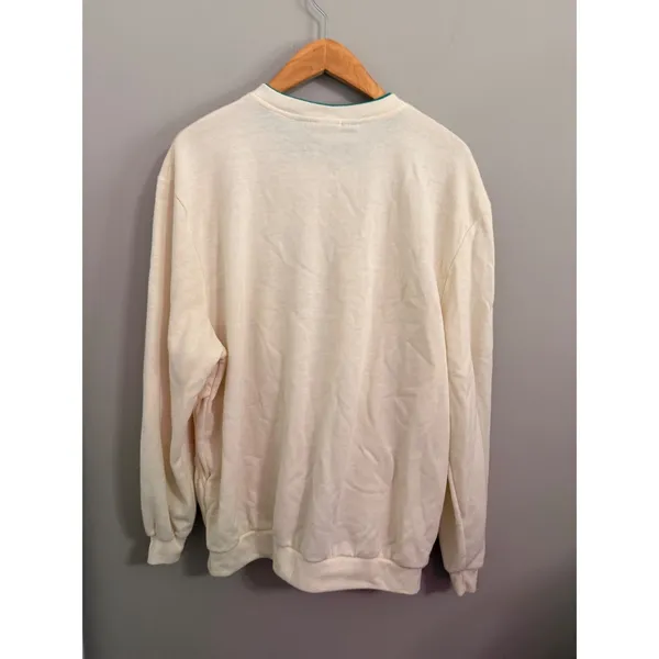 Blair Womens Crewneck Sweatshirt‎ Ivory Floral Embroidered Trim Size Large - Image 4