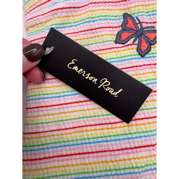 Emerson‎ Road Pajama Set Women Large Yellow Pink Striped Butterfly Sleepwear NWT - Image 3