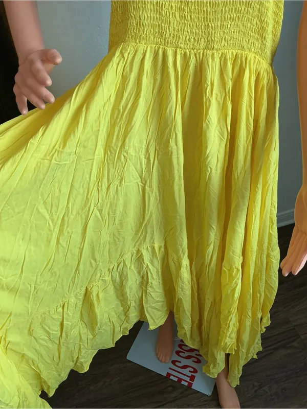 CHICME Yellow Halter Maxi Dress XL Smocked Back - Image 4
