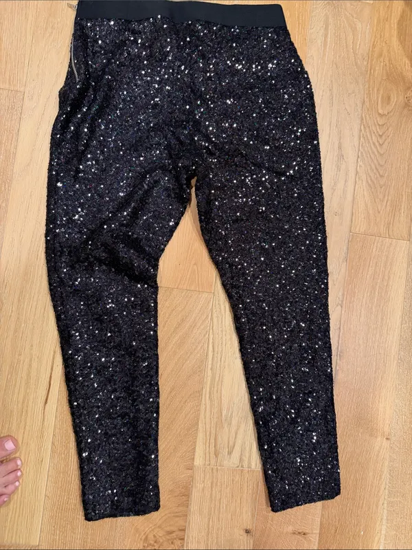 GAP‎ Black Sequin Ankle Pants side zip medium - Image 2