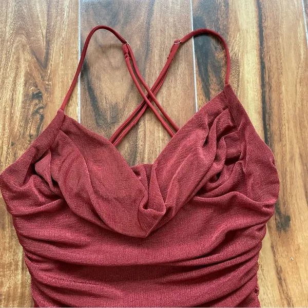 Lucy in the Sky Ruched Halter Dress in Rust Orange Size S - Image 7