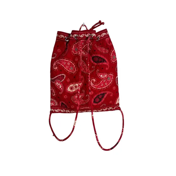 Vera Bradley Backpack Womens Red Pink Paisley Quilted Cotton‎ Drawstring Bag - Image 2