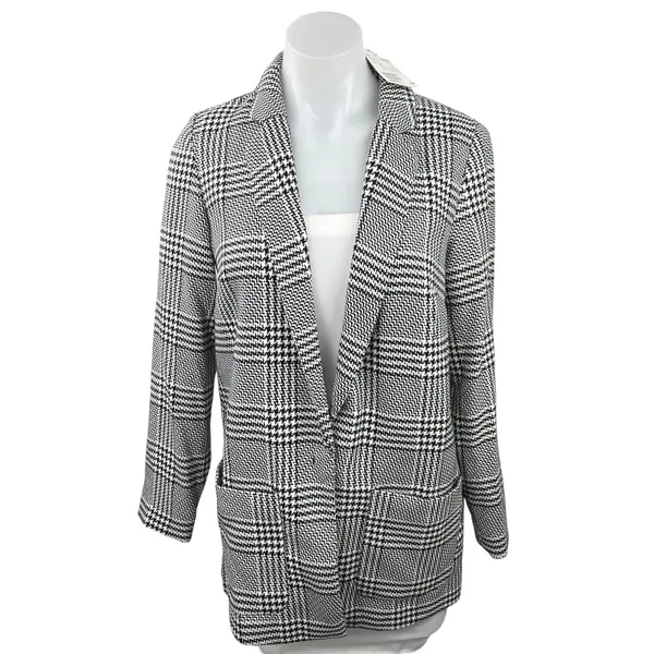 NEW H&M Womens Gray Plaid Checkered Single Breasted Blazer Over Coat Jacket Sz S - Image 2