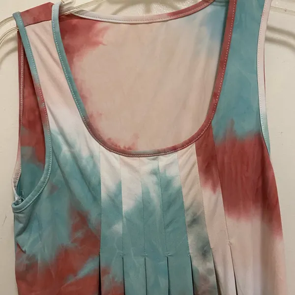 Emery Rose Womens Tank Mini Dress L Large Pastel Tie Dye Teal & Rust Beach - Image 4