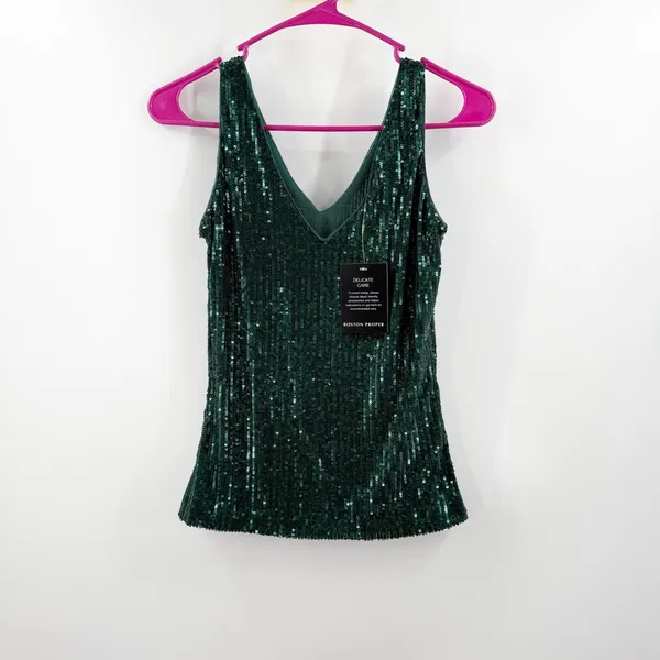 Boston Proper Tank Top Size XXS Sequin Emerald Green Cocktail Holiday Party NWT - Image 2