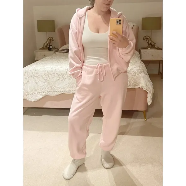 SKIMS Cotton Fleece Blend Classic Joggers in Barely Pink Size Large - Image 8