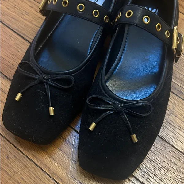 Black Mary Jane Ballet Flats with Gold Accents - Image 2