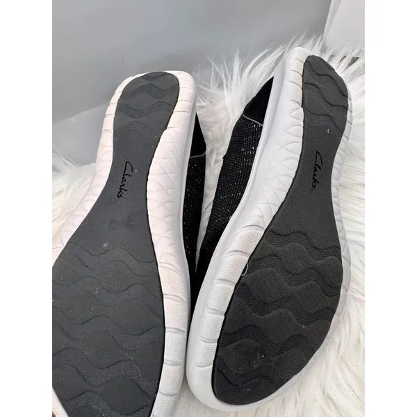 Clarks Cloudsteppers Adella Knit Slip On Sneakers Black Shimmer Cushion Sz 5 - Image 4