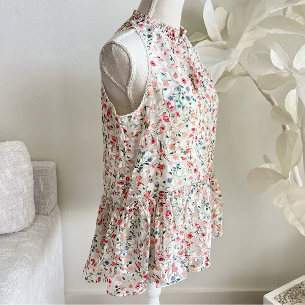 Kate Spade Floral Ruffle Peplum Sleeveless Blouse - Image 4