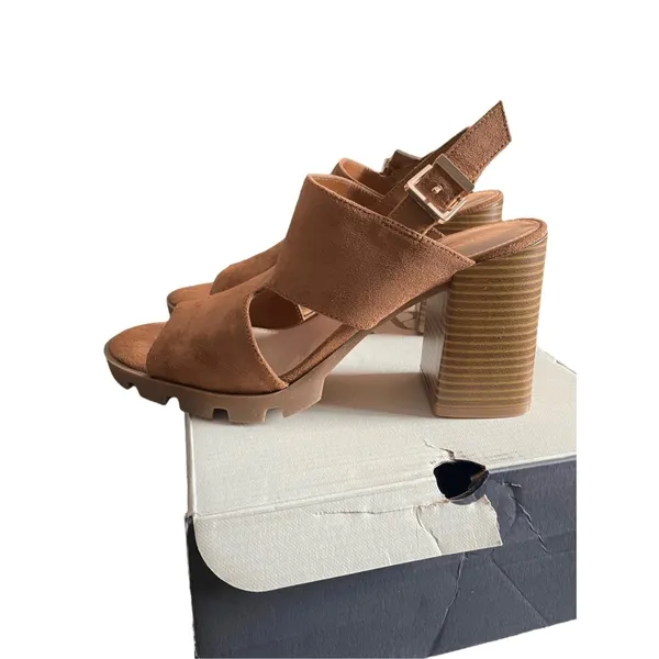 A.N.A‎ Daly Womens Cognat Brown Suede Strappy Open Toe Block Heel Sandals - Image 10