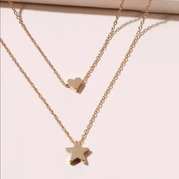 3/$30 💛 Heart Star Layered Necklace Gold - Image 2