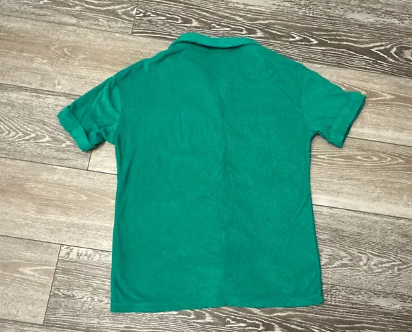 Sz S Green Terrycloth Short Sleeve Top Button Down Shirt Terry Cloth - Image 5