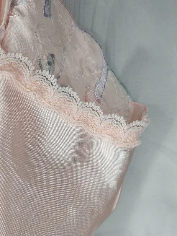Shirley of Hollywood Vintage Coquette Y2K Silky Pink Lace Trim Camisole Top - Image 6