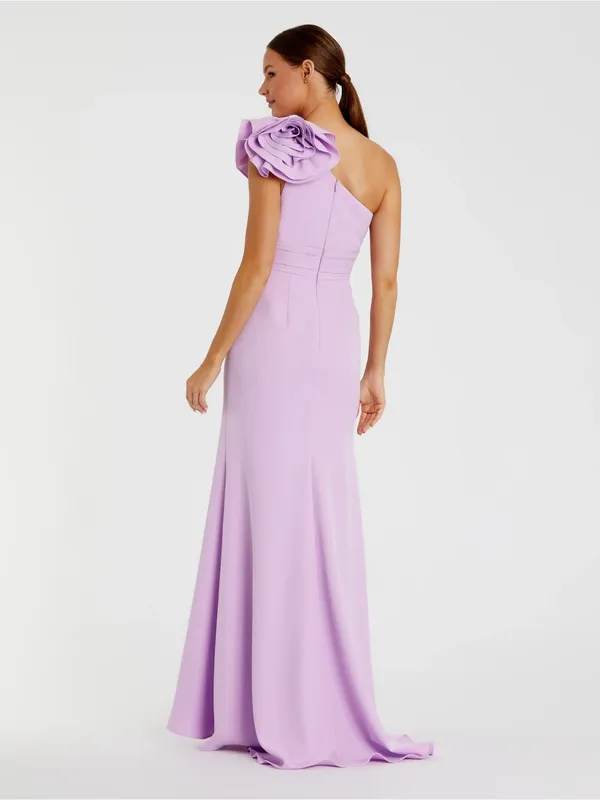 Mac Duggal 49966 Purple One Shoulder Gown With 3D Flower sz 10 - Image 3