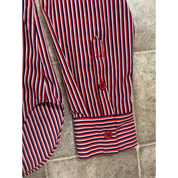 Cabi 5335 Red White Blue Striped Split V-Neck Blouse Womens‎ Small Long Sleeve - Image 5