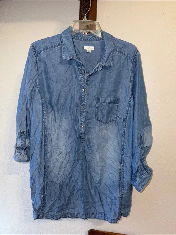J Jill Denim distressed shirt dress with pockets cottagecore teacher - Image 2