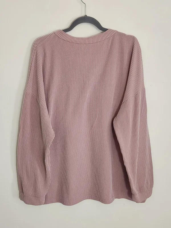 Kirundo Dusty Pink Ribbed Knit Oversized V-Neck Top Size XL - Image 3