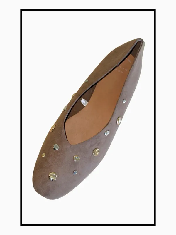 NEW A new day Suede Studded Ballet Flats In Rich Brown Taupe Almond Toe Size 12 - Image 4