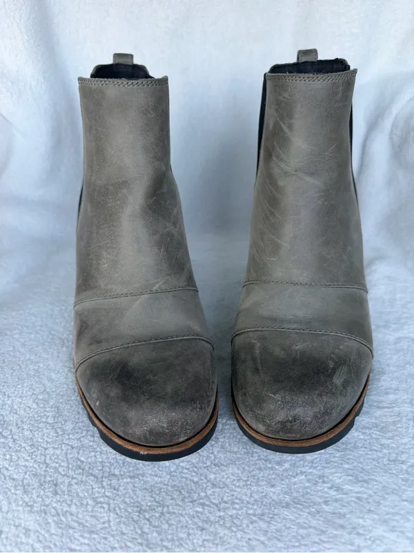 SOREL Joan of Arctic Lea Wedge Olive Green Leather Chelsea Booties Womens US 9 - Image 3