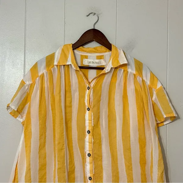 Free People We The Free Float Away Shirt Yellow White Stripe Button Down NWT XS - Image 5