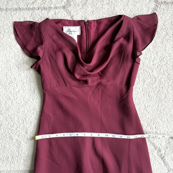 Y2K Vintage Michelangelo Burgundy Flutter-Sleeve Cowl-Neck Evening Gown Sz 2 - Image 6