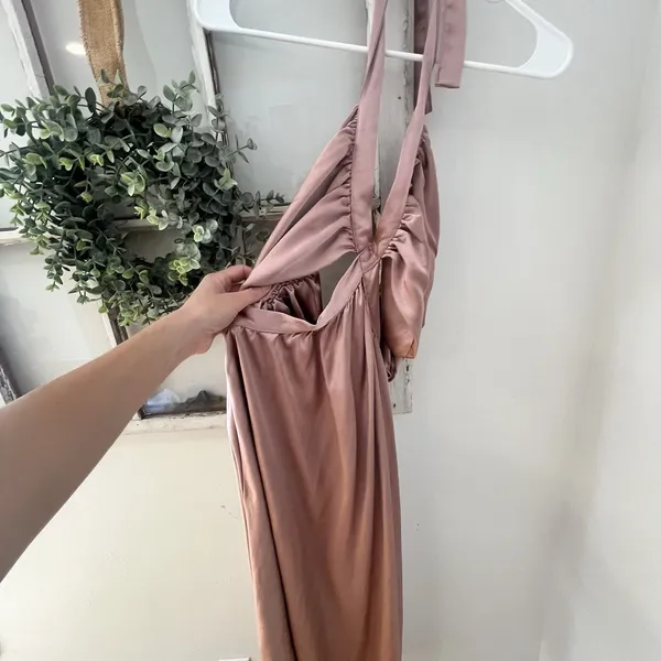 Line & Dot Emma Cut Out Midi Dress Mauve Pink Satin Halter Open Back Tie Size M‎ - Image 3