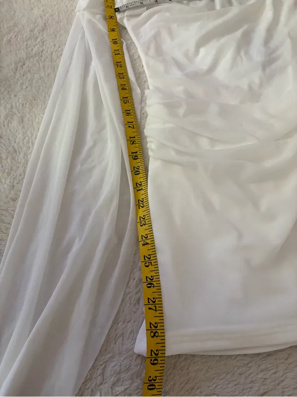 Lulus Nathalia White Mesh One-Shoulder Sash Mini Dress Size XS Bridal Classic - Image 7