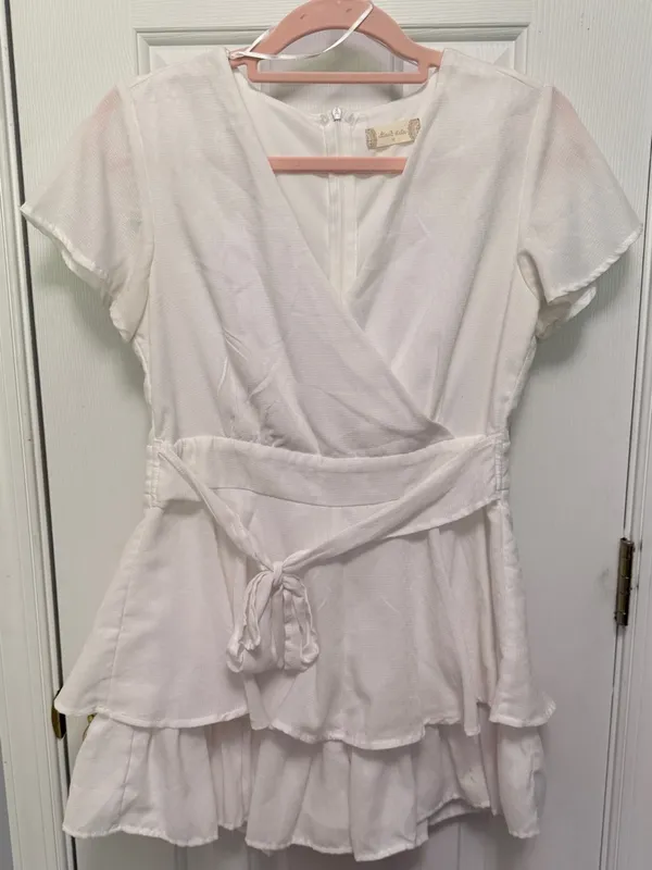 Altar’d State White Wrap Romper Dress Ruffle Tie Waist Cottagecore Bridal Medium - Image 3