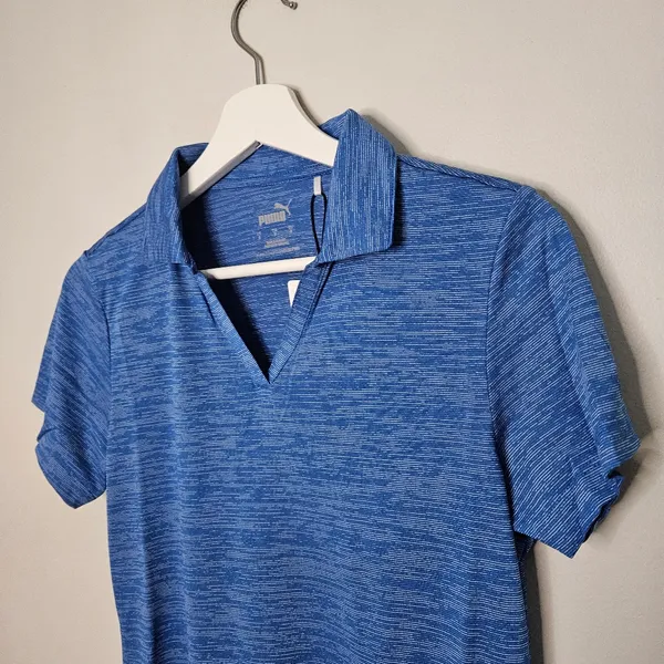 NWT Puma Shirt Golf Womens Icon Heather Polo Lapis Blue Short Sleeve Small Vneck - Image 3
