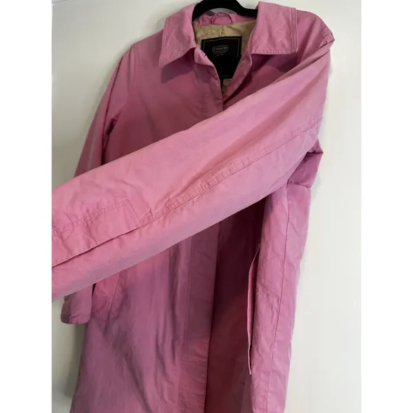 Coach Bubble Gum Pink Sz: L Single Breast Button Trench Coat. Lined w/ Logo - Image 14