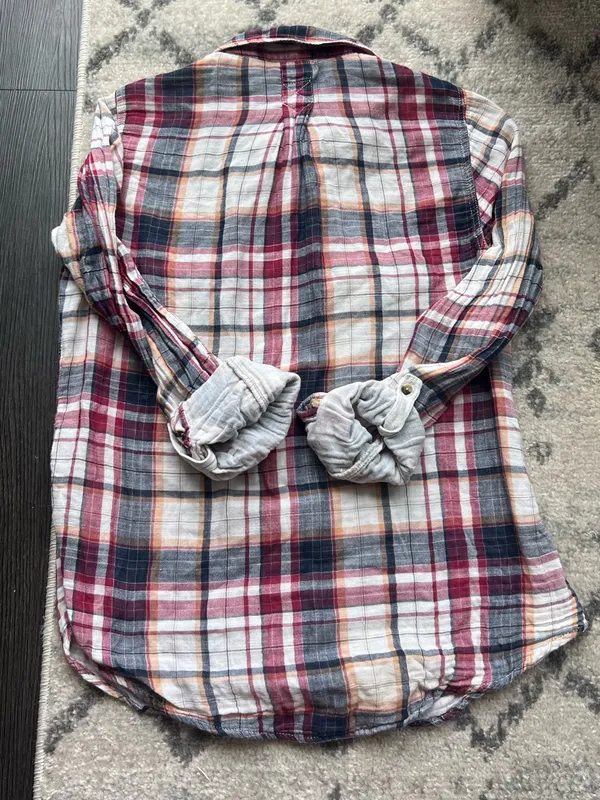 Plaid Button-Up Shirt in Navy, Red & Cream - Image 2