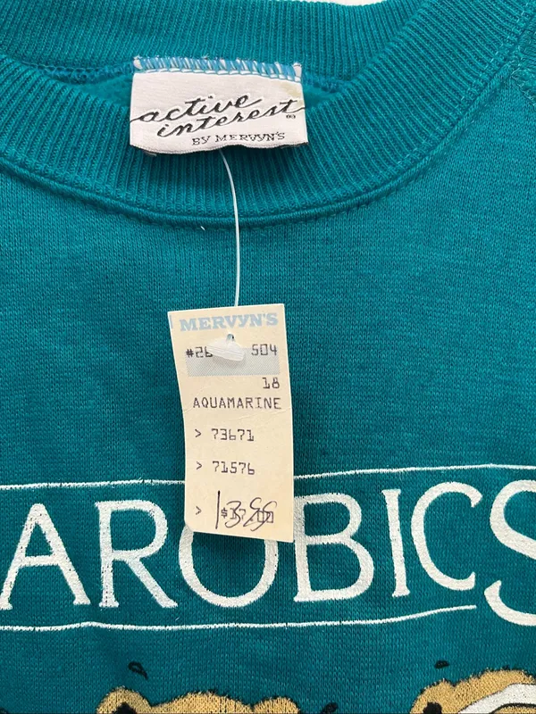 Vintage Mervyn's Teal Crewneck Sweater - Graphic Bear Fitness Design size L - Image 2