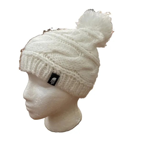 The North Face White Cable Knit Beanie Pom Womens One Size - Image 2