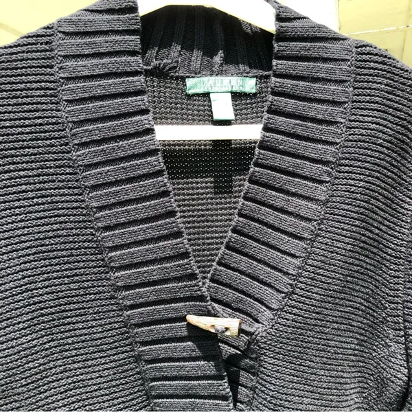 Lauren Ralph Lauren cotton Black knit sweater V Neck M - Image 3