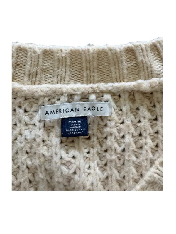 American Eagle Outfitters Cream Waffle V-Neck Sweater - Image 2