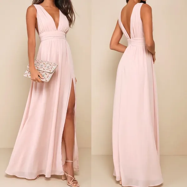 NWT Lulus Size Medium Heavenly Hues Pale Pink Blush Maxi Dress Formal Glam - Image 2